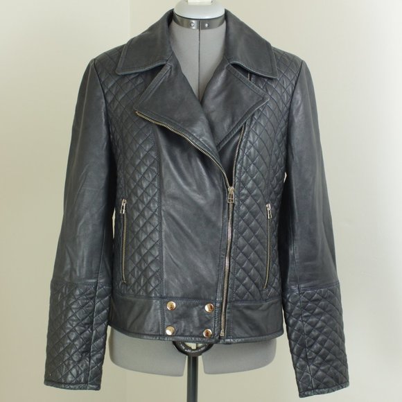 Wilsons Leather Jackets & Blazers - Wilsons Leather Quilted Navy Moto Jacket
